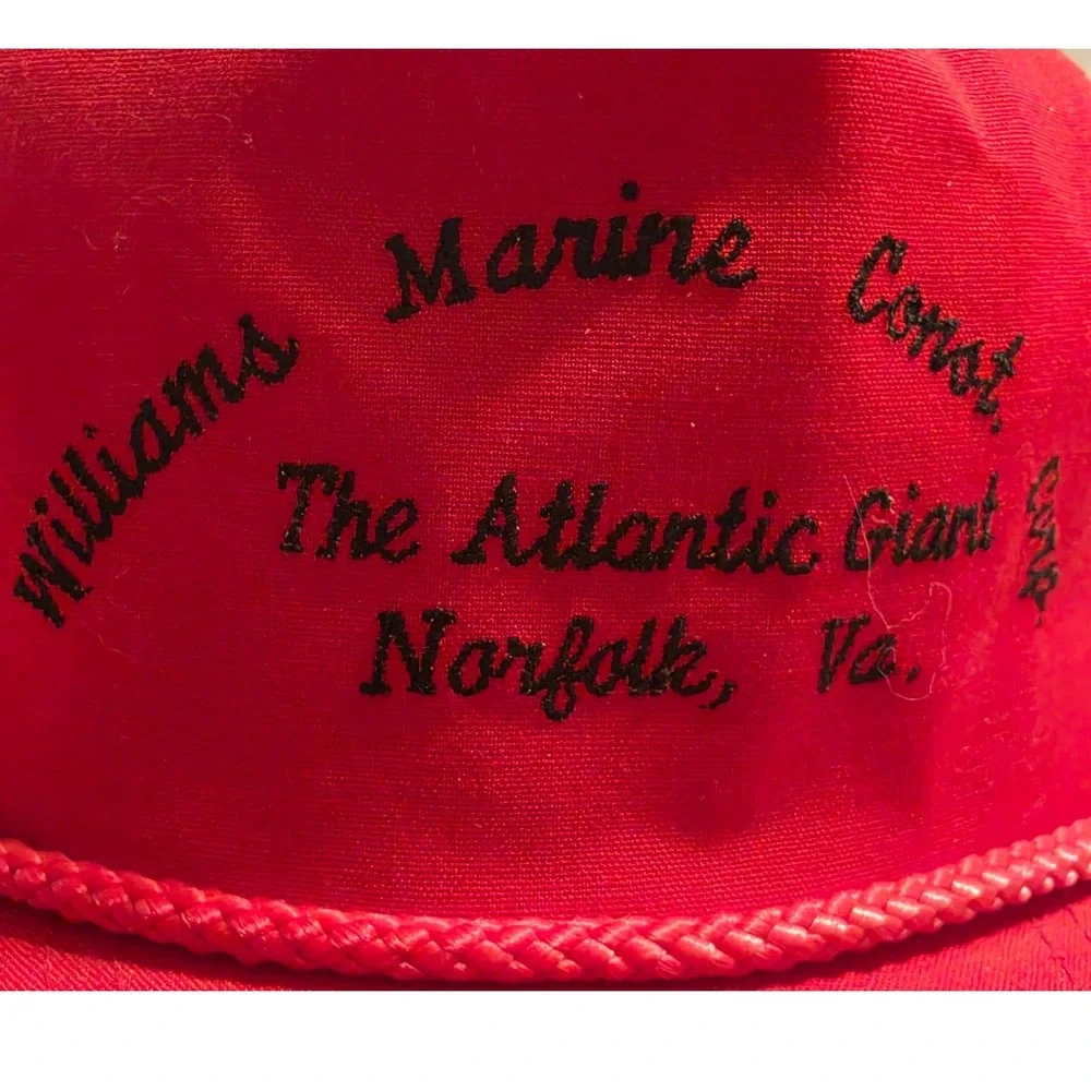 Vintage AJD Headwear Red Snapback Hat Williams Marine Norfolk VA‎ Rope Cap Mens